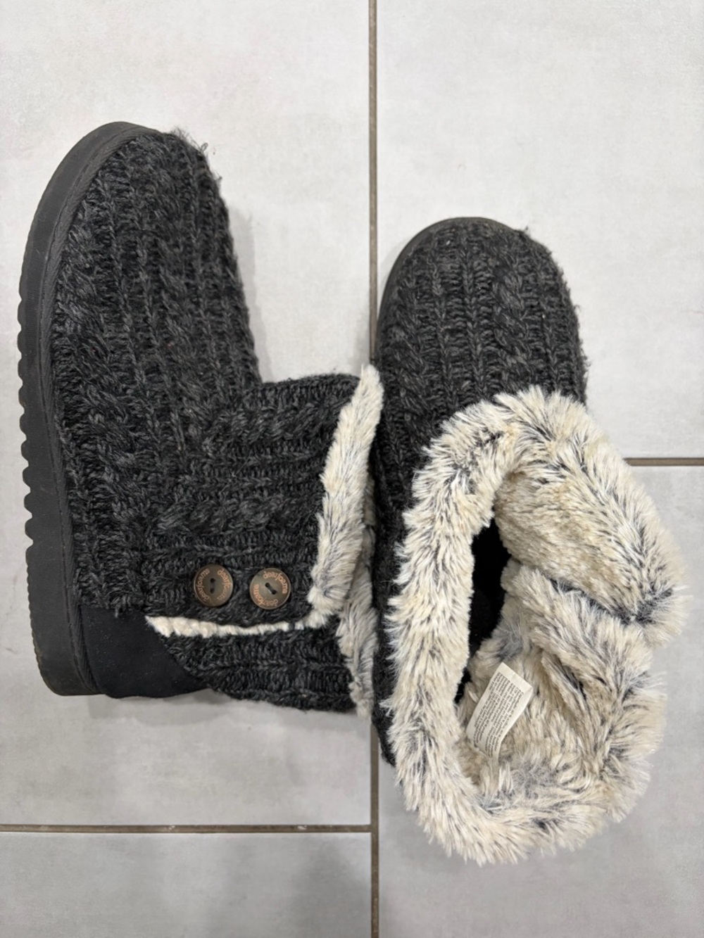 Dear Foams Cozy Knit Faux-Fur Lined Women’s Bootie - Charcoal